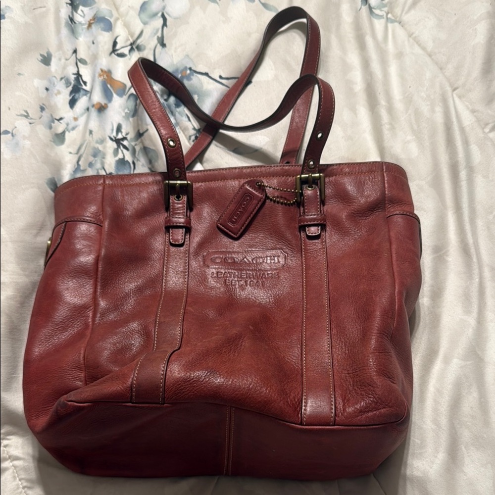 Coach Leather Tote with Tag and Dual Straps